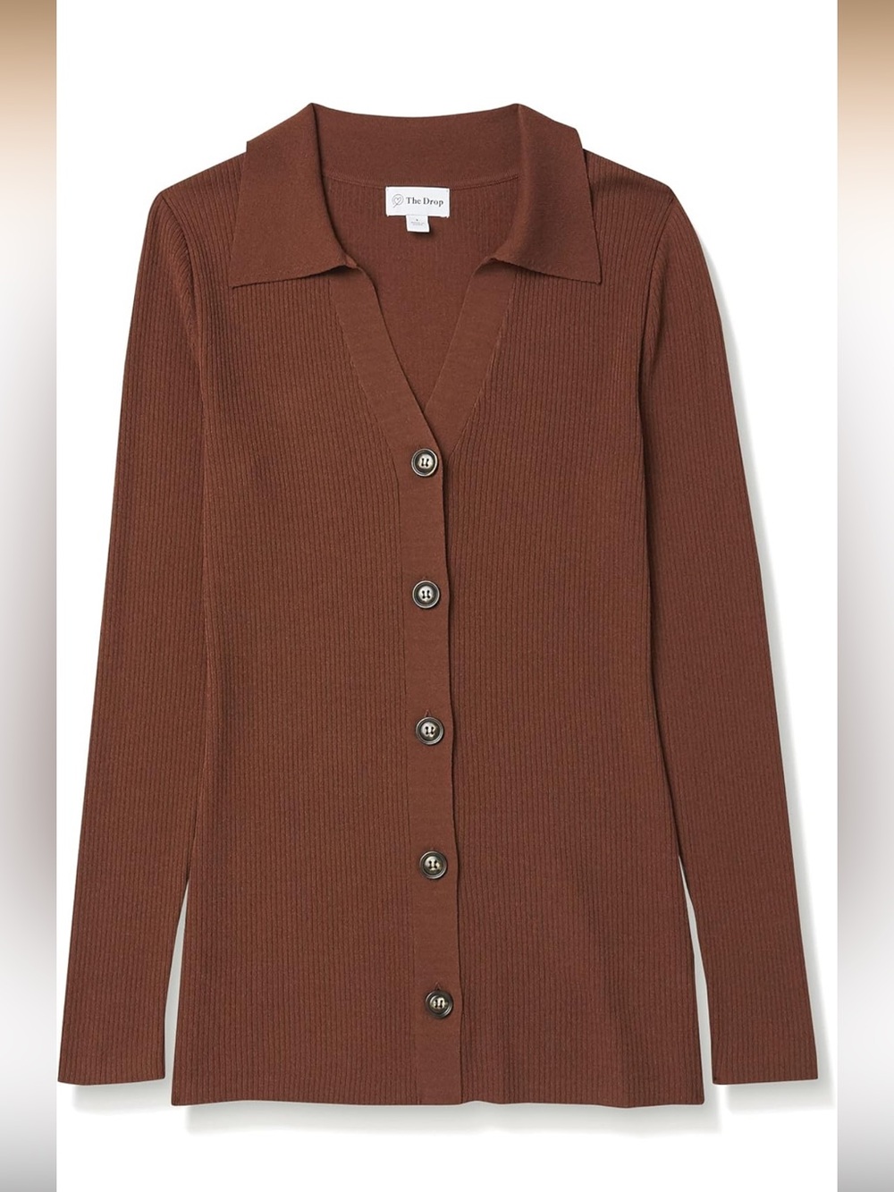 The Drop Brown Ribbed Button-Up Top - Picture 2 of 9